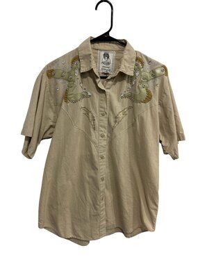 Short Circuit Medium Beige Western Embroidered Button-Up Shirt Cowgirl Boho